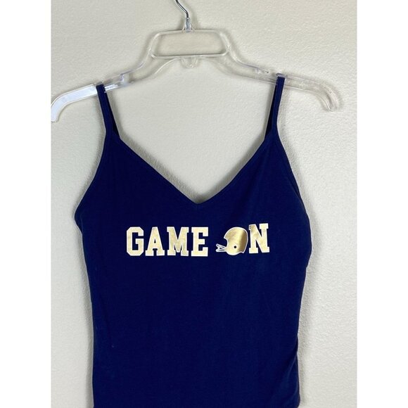 ✨2/$20✨ PINK Collegiate Collection Blue V-Neck Gold Game on Bodysuit Size L - Picture 3 of 8